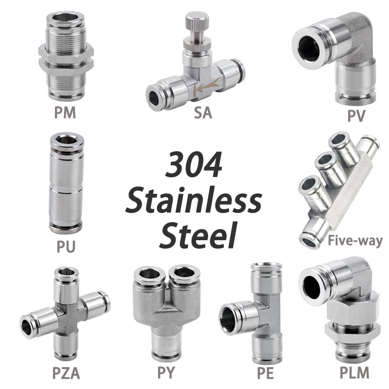 Compression Fitting Brass - ข้อต่อเร็วแบบนิวเมติกโลหะสแตนเลส PU PE PV PY PZA